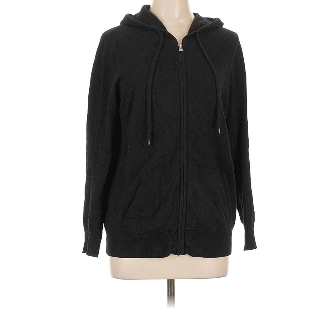 Quince Mongolian Cashmere Full Zip Up Black Hoodie Sweatshirt Size Large - Picture 2 of 8